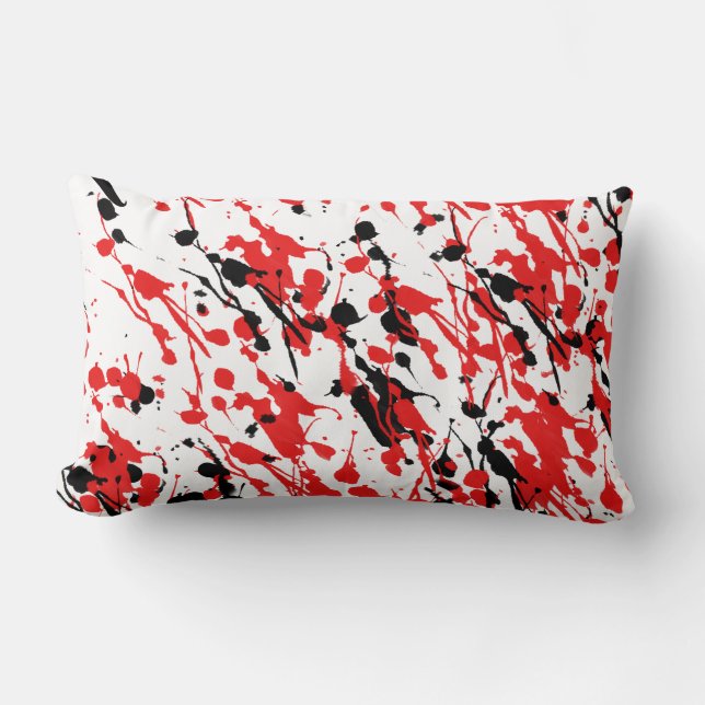 Coussin Rectangle Art d'éclaboussure et d'égouttement rouge et noir (Recto)