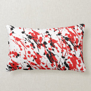 Coussin Rectangle Art d'éclaboussure et d'égouttement rouge et noir
