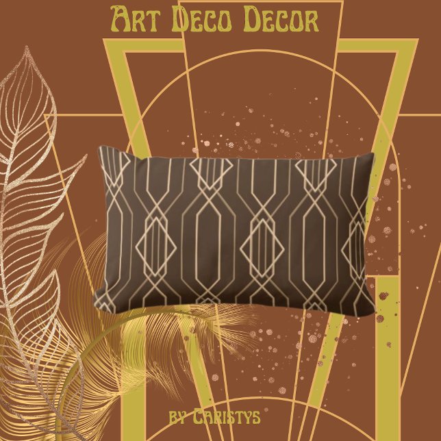 Coussin Rectangle Art Déco Brown & Or (Créateur téléchargé)