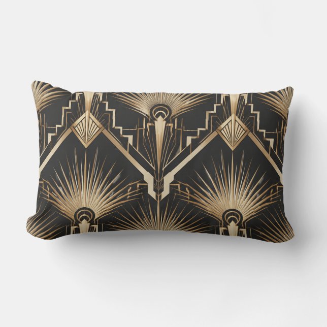 Coussin Rectangle Art Deco Gold Sunburst Throw Pillow - (Recto)