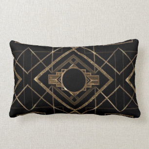 Coussin Rectangle Art déco, nouveau, vintage, noir, or, chic, élégan