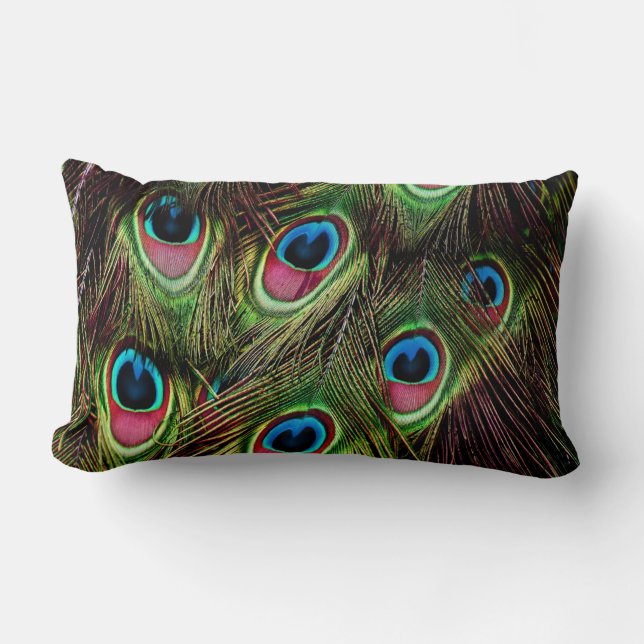 Coussin Rectangle art déco vert turquoise turquoise plumes paon (Recto)