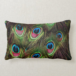 Coussin Rectangle art déco vert turquoise turquoise plumes paon