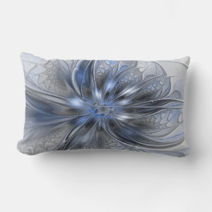 Coussin Rectangle Art floral fractal abstrait aquarelle gris bleu