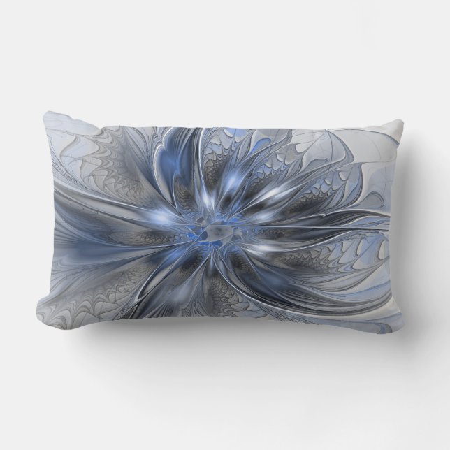 Coussin Rectangle Art floral fractal abstrait aquarelle gris bleu (Recto)
