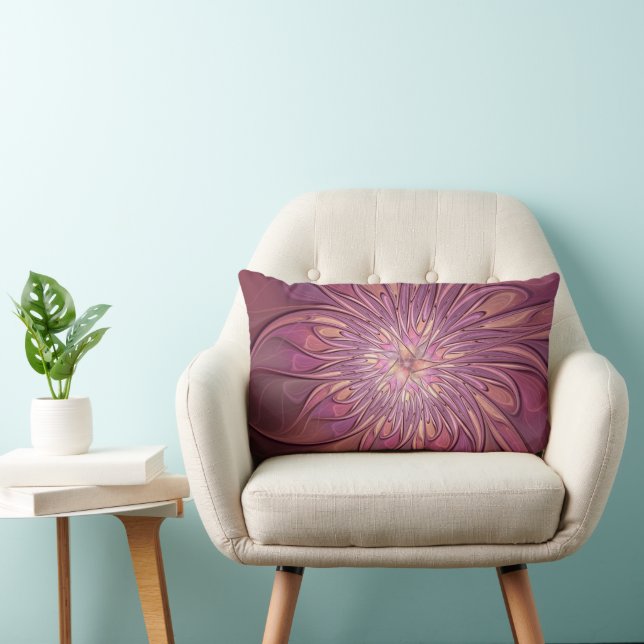 Coussin Rectangle Art floral fractal moderne abstrait couleurs de ba (Chaise)