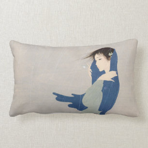 Coussin Rectangle Art japonais de femme de pluie fine de Nakajima Ki