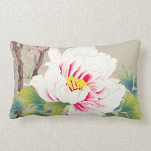 Coussin Rectangle Art japonais de fleur de camélia rose de Zuigetsu
