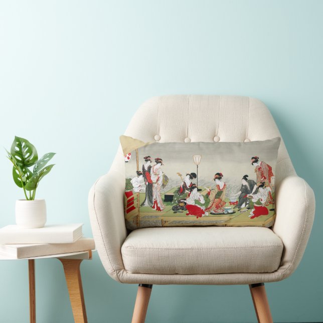 Coussin Rectangle Art japonais vintage Utagawa Toyohiro Impression (Chaise)