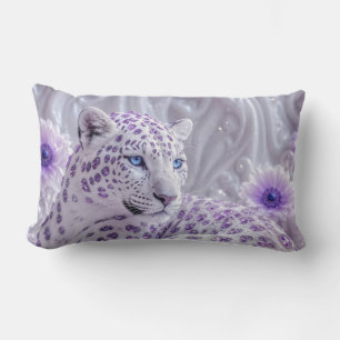 Coussin Rectangle Art majestueux léopard royal violet orné de pierre