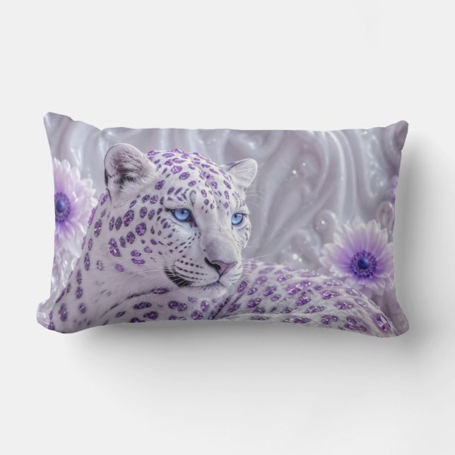 Coussin Rectangle Art majestueux léopard royal violet orné de pierre (Recto)