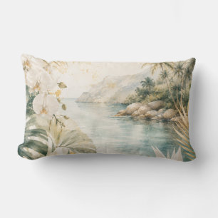 Coussin Rectangle Art mural aquarelle tropical luxueux côtier
