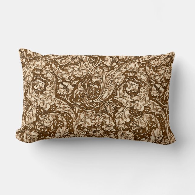 Coussin Rectangle  Art Nouveau Acanthus Feuilles et fleurs, Brown (Recto)