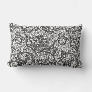 Coussin Rectangle Art Nouveau Acanthus Feuilles et Fleurs, Gris