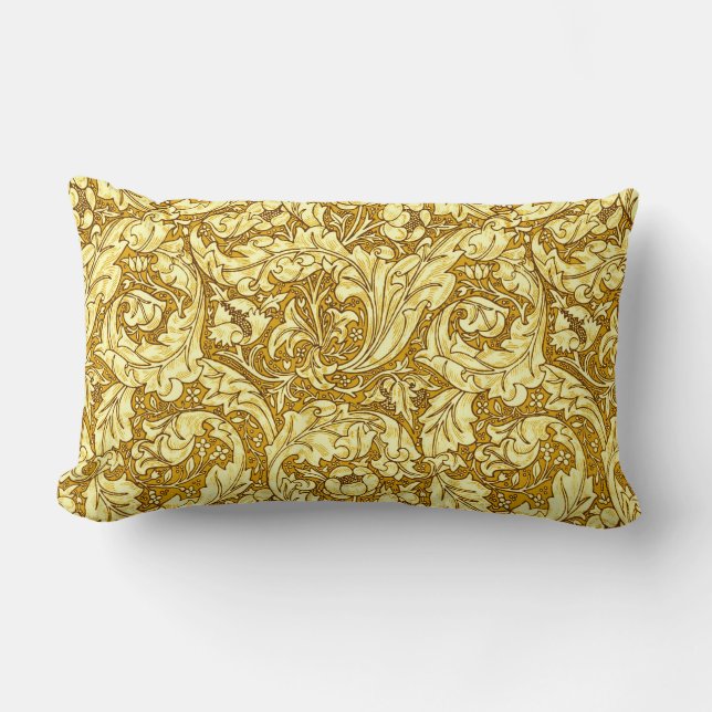 Coussin Rectangle Art Nouveau Acanthus Feuilles & Fleurs, Mustard Go (Recto)