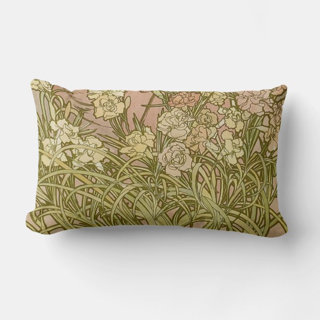 Coussin Rectangle Art Nouveau Alphonse Mucha Fleurs de carnation flo (Recto)