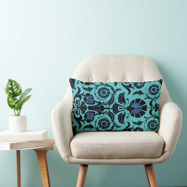 Coussin Rectangle Art Nouveau motif floral - Bleu Turquoise Élégant (Chaise)