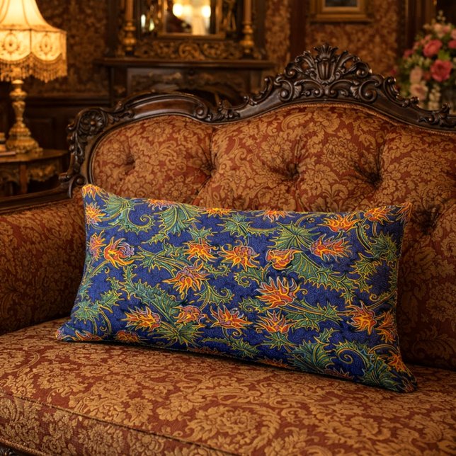 Coussin Rectangle Art nouveau rétro Fleur de chardon couleur feu (Créateur téléchargé)
