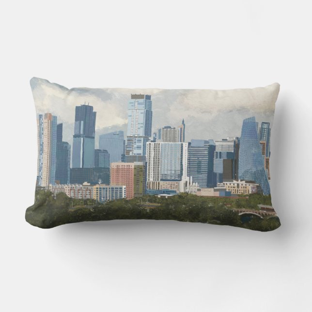Coussin Rectangle Art Peint d'Austin Skyline (Recto)