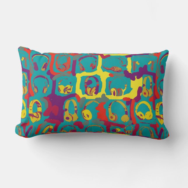 Coussin Rectangle art pop couleur casque dj (Recto)