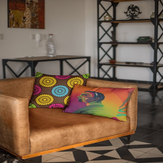 Coussin Rectangle Art pop en gras | Homme Afro-Américain Avec Locus (Créateur téléchargé)