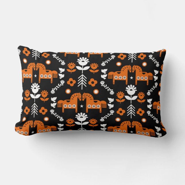 Coussin Rectangle Art populaire de cheval scandinave (Recto)