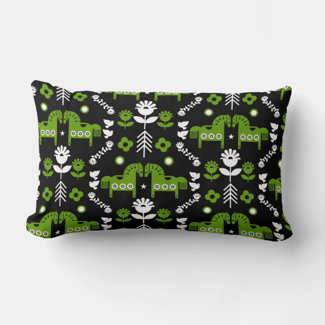 Coussin Rectangle Art populaire de cheval scandinave (Recto)