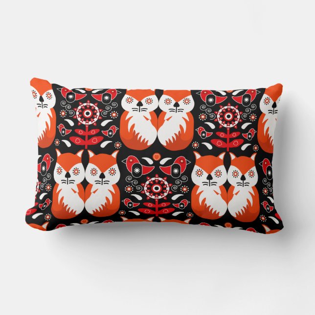 Coussin Rectangle Art populaire de renard scandinave (Recto)