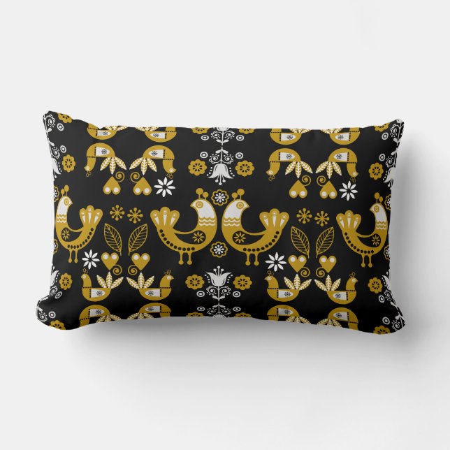 Coussin Rectangle Art populaire scandinave  Oiseaux (Recto)