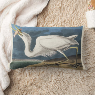 Coussin Rectangle Art Vintage d'Oiseau Héron Blanc de Audubon