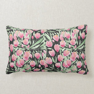 Coussin Rectangle Artsy rose Tulips Noir Floral Aquarelle