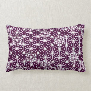Coussin Rectangle Asanoha japonais ou Motif étoile, violet d'auberg