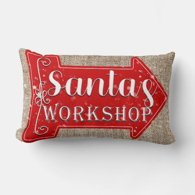 Coussin Rectangle Atelier du Père Noël Flèche Rustique Noël Fêtes (Recto)