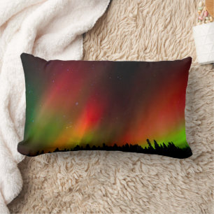 Coussin Rectangle Aurore boréale et arbres
