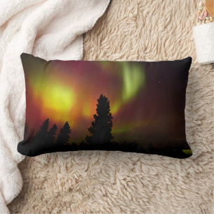 Coussin Rectangle Aurore Boréale et Arbres