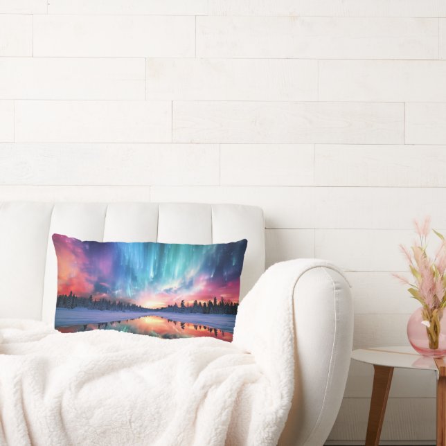 Coussin Rectangle Aurore Boréale, Lumières du Nord, (Canapé)
