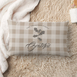 Coussin Rectangle Automne Gratitude Folio Taupe Plaid