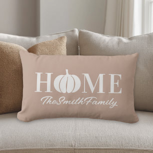 Coussin Rectangle Automne Nom de famille Citrouille blanche Rose