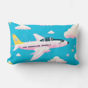 Coussin Rectangle Avion Coloré Volant Parmi des Nuages de Dessin Ani