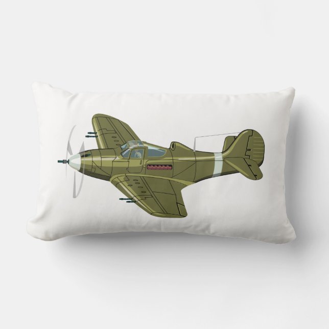 Coussin Rectangle Avion de chasseur rétro-dessiné (Recto)