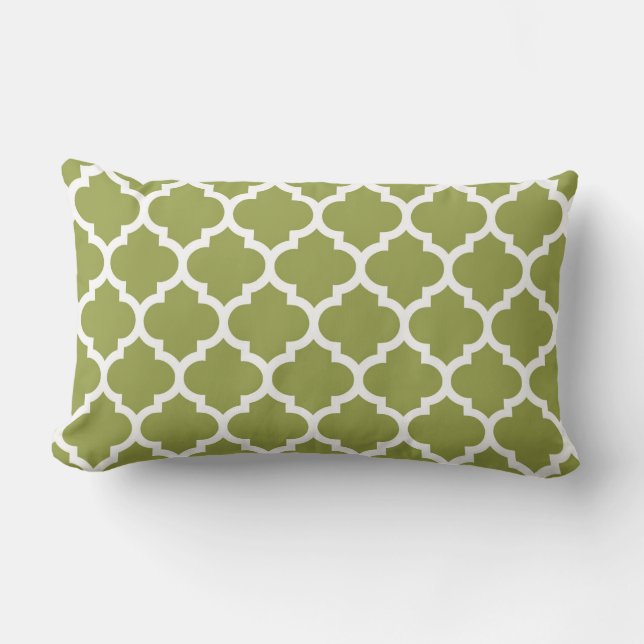 Coussin Rectangle Avocado Vert Blanc Marocain Quatrefoil Motif #5 (Recto)