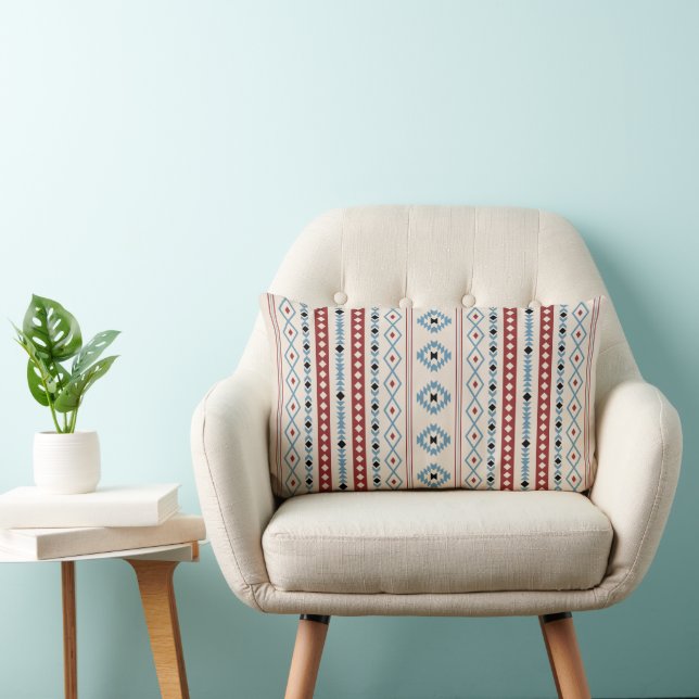 Coussin Rectangle Aztec Blue Red Black Cream Mixte Motifs V Motif (Chaise)