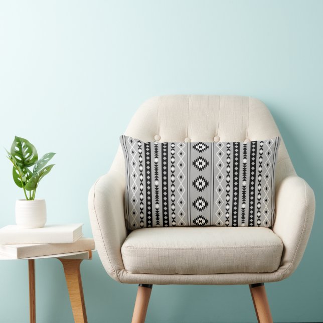 Coussin Rectangle Aztec noir blanc gris mélangé Motifs V Motif (Chaise)