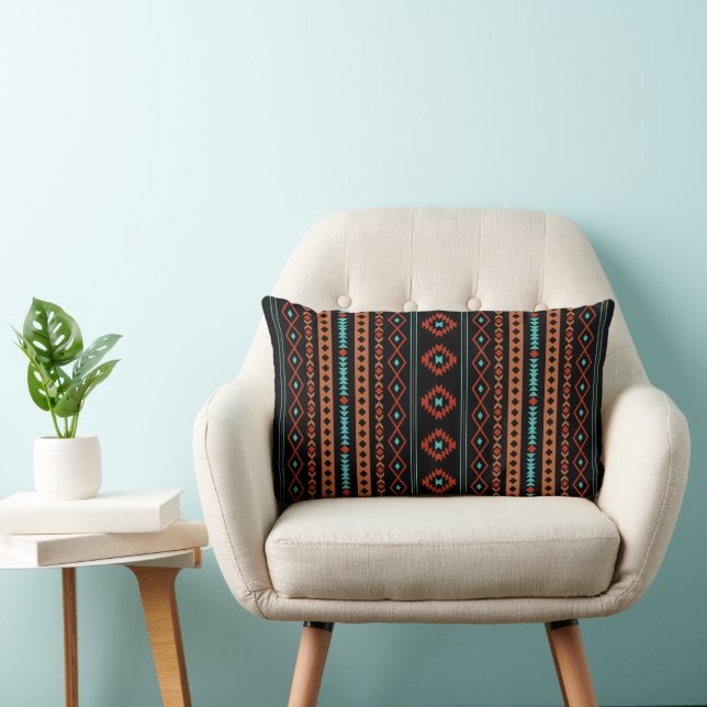 Coussin Rectangle Aztec Rusts Turquoises Noir Motifs Mixtes V Motif (Chaise)