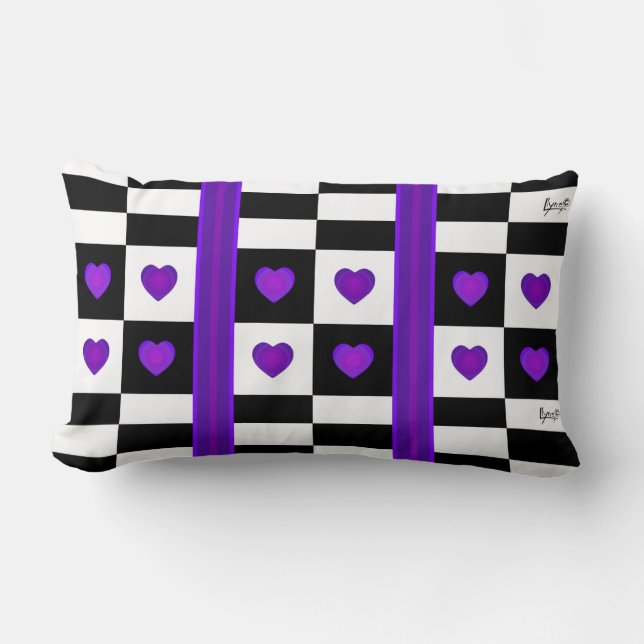 Coussin Rectangle B&W Purple Hearts Beating (Recto)