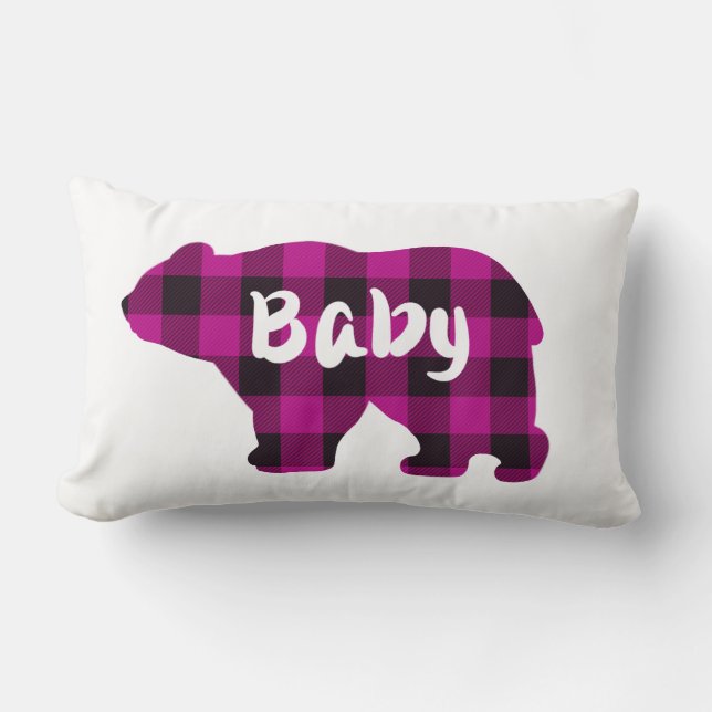 Coussin Rectangle Baby Bear Pink et Black Country plaid (Recto)