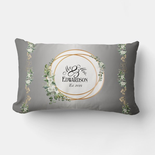 Coussin Rectangle Bagues dorées botaniques romantiques pour annivers (Recto)