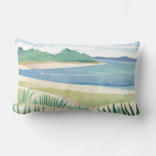 Coussin Rectangle Baie d'herbe de plage Océan côtier mer aquarelle