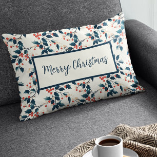 Coussin Rectangle Baies rouges et vertes classiques Noël