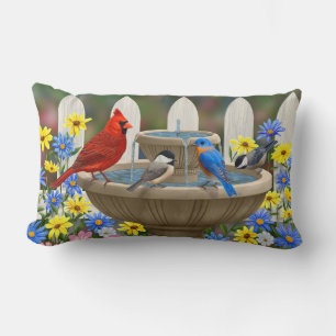 Coussin Rectangle Bain d'oiseaux coloré du jardin de printemps
